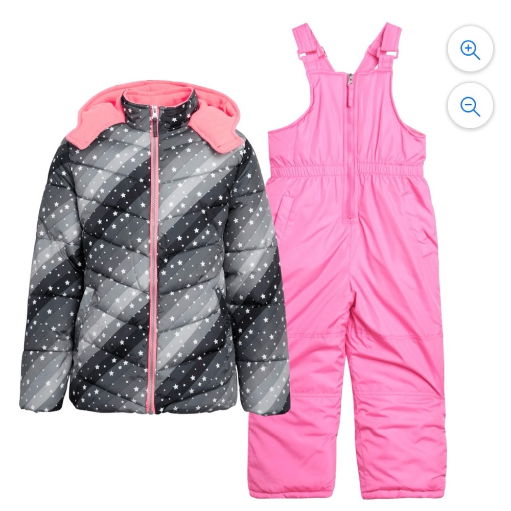 Pink Platinum Girls Heavyweight 2-Piece Skisuit Snowsuit Set Pink Grey Size 4